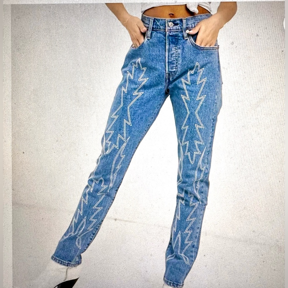 Levi’s Premium 501 Del Norte Jeans Boho Western Embroidered